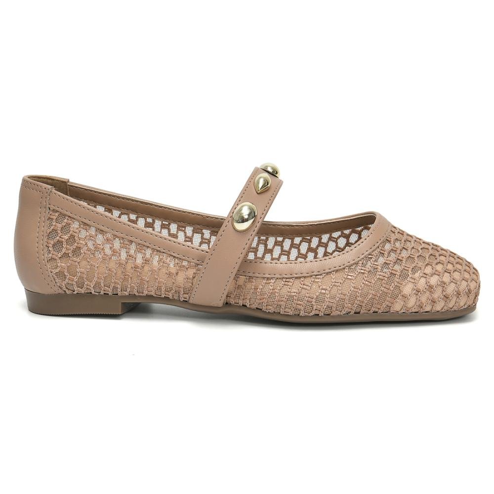 Sapatilha Mary Jane Via Marte Ornamentada Tela Feminina Bege 2