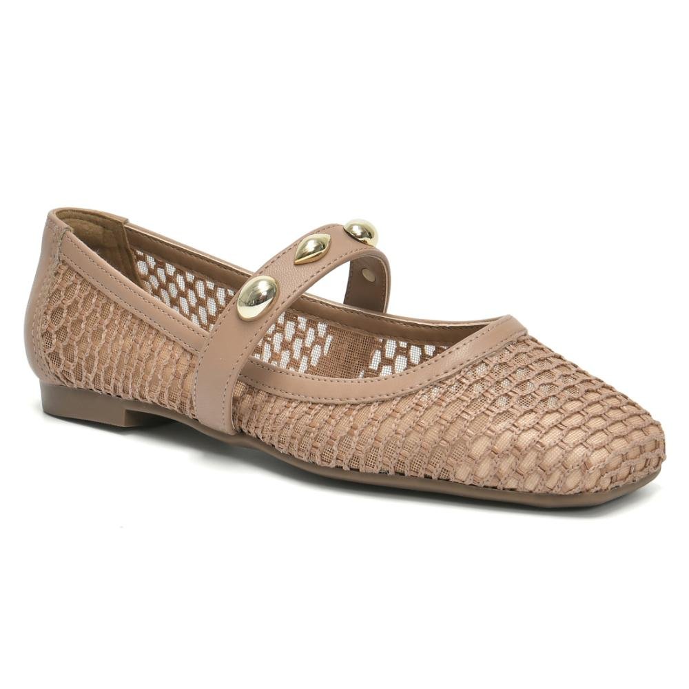 Sapatilha Mary Jane Via Marte Ornamentada Tela Feminina Bege 3