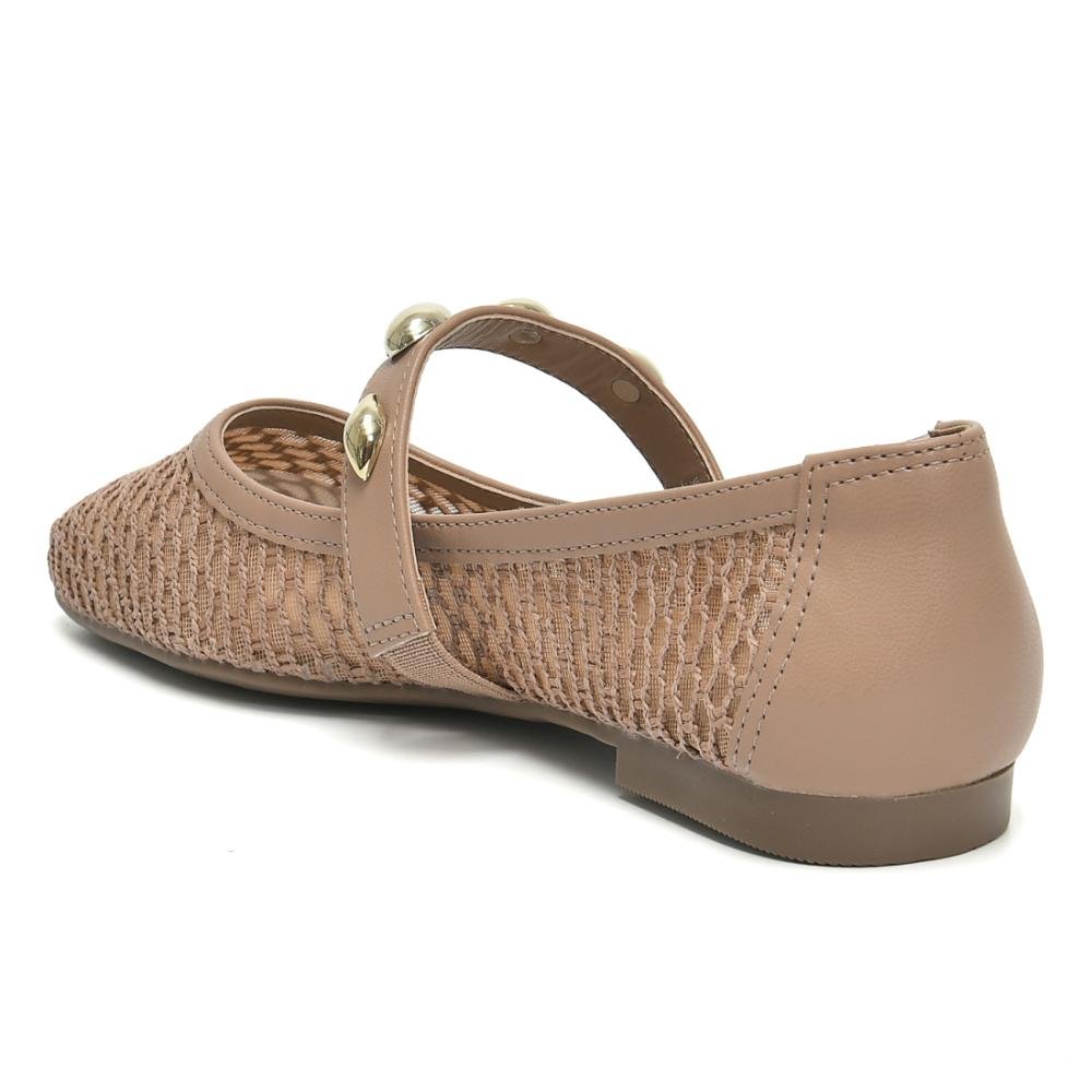 Sapatilha Mary Jane Via Marte Ornamentada Tela Feminina Bege 6