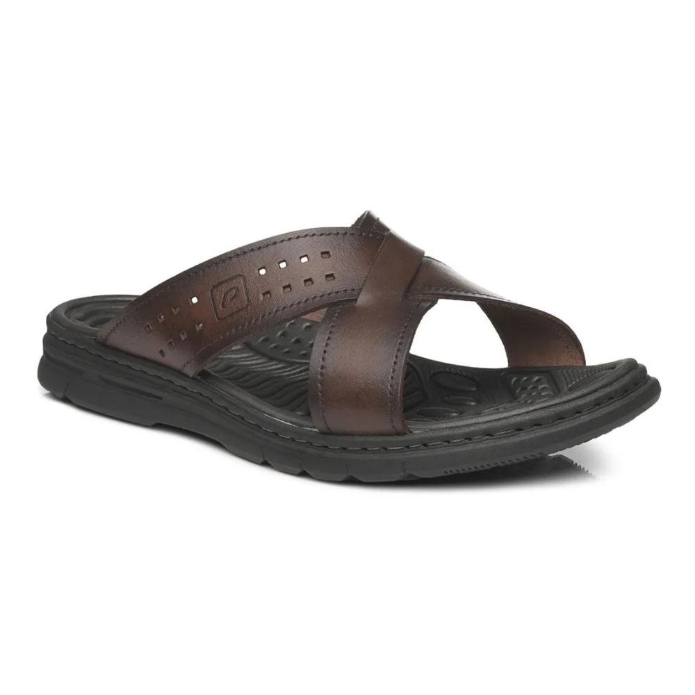 Chinelo Tiras Pegada Wave Masculino Couro Marrom 2