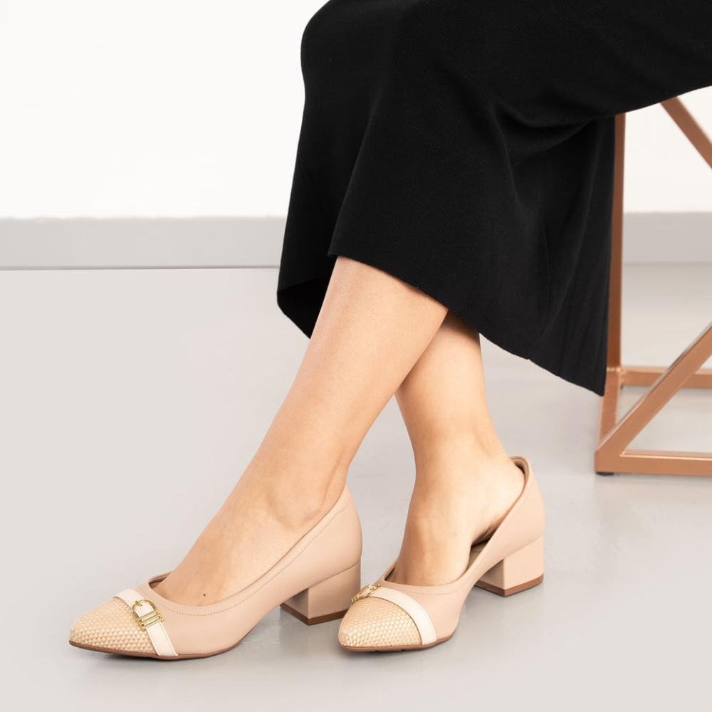 Sapato Salto Bloco Feminino Modare Line Bege 2