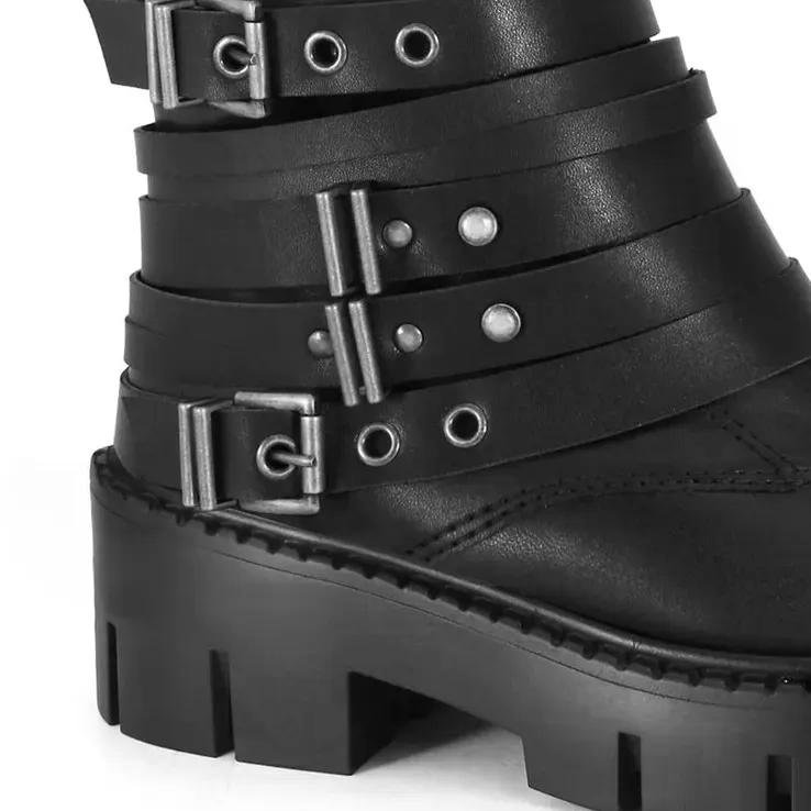 Bota Cano Baixo Feminina Ramarim Harlem Fivelas Preto 2