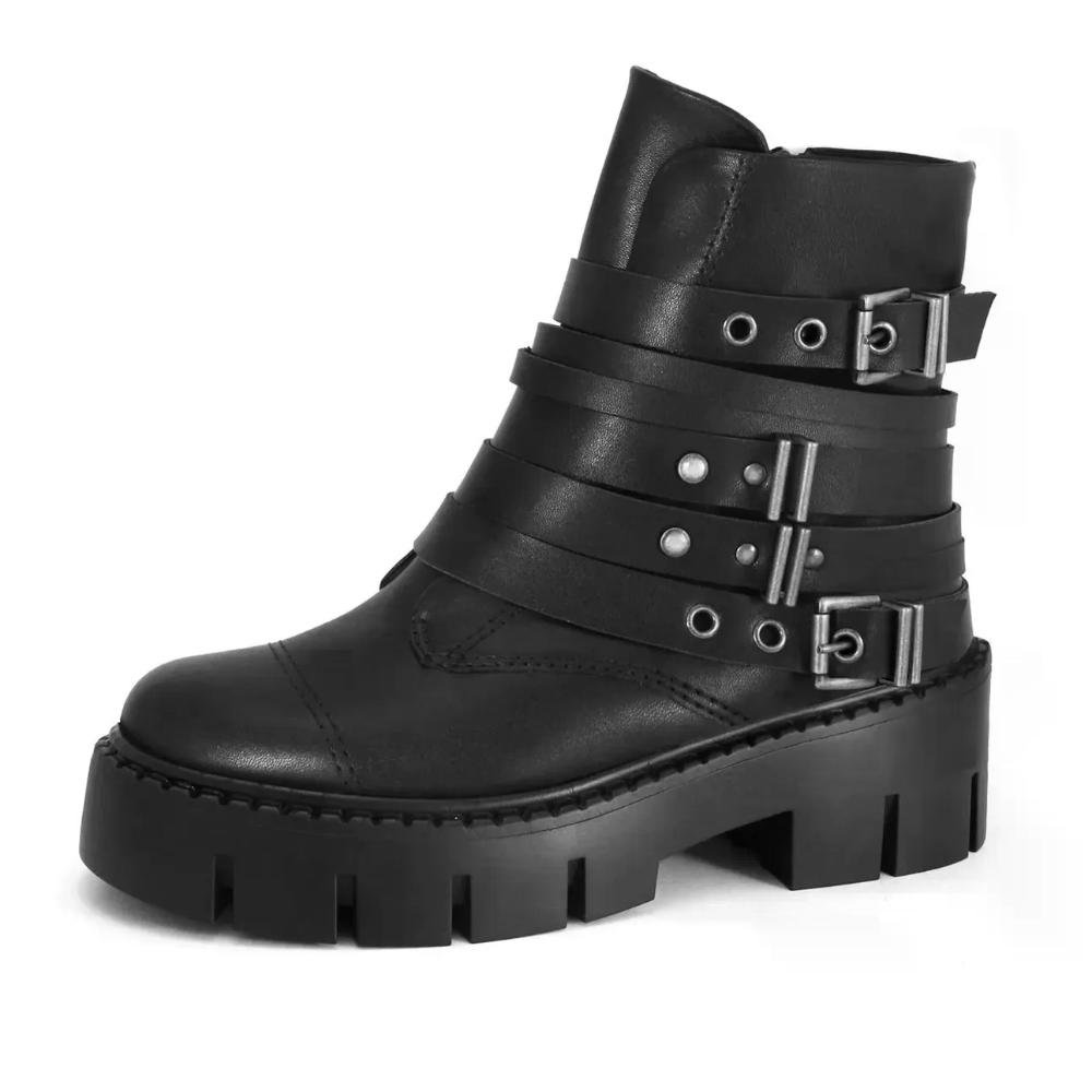 Bota Cano Baixo Feminina Ramarim Harlem Fivelas Preto 3