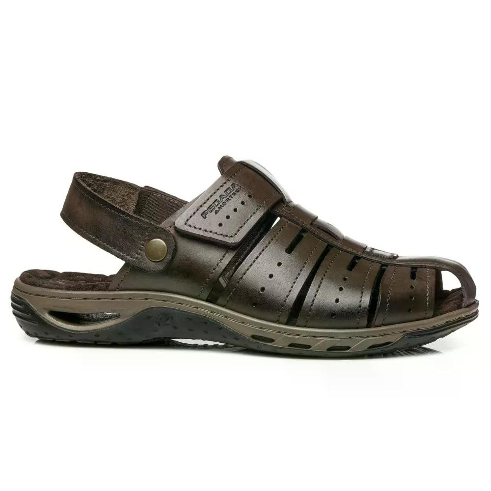 Sandália Pegada Soft Couro Masculina Amortecimento