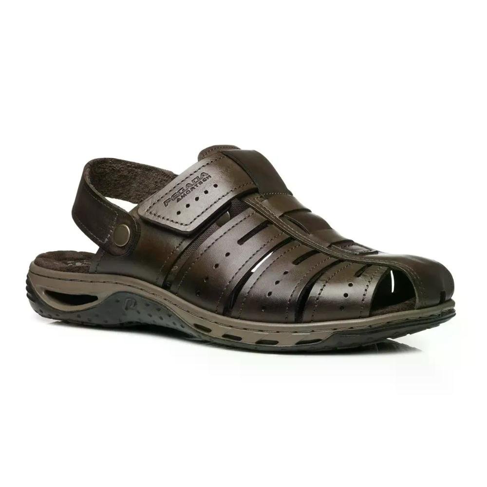 Sandália Pegada Soft Couro Masculina Amortecimento Marrom 2