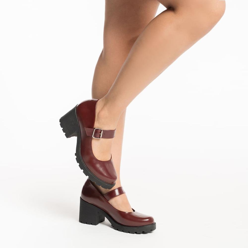 Sapato Mary Jane Feminino M Shuz Tratorado Salto Bloco Vermelho 2
