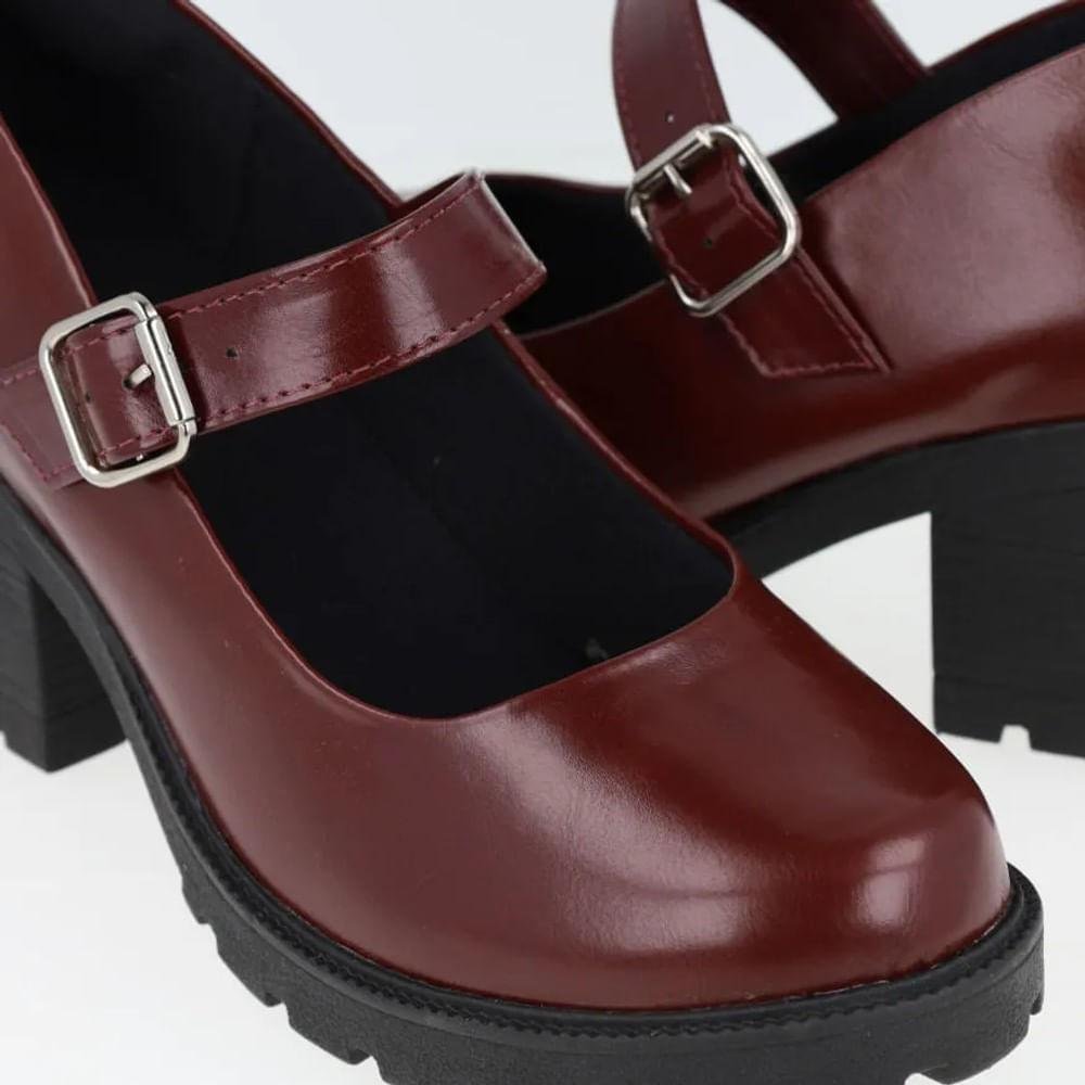 Sapato Mary Jane Feminino M Shuz Tratorado Salto Bloco Vermelho 7