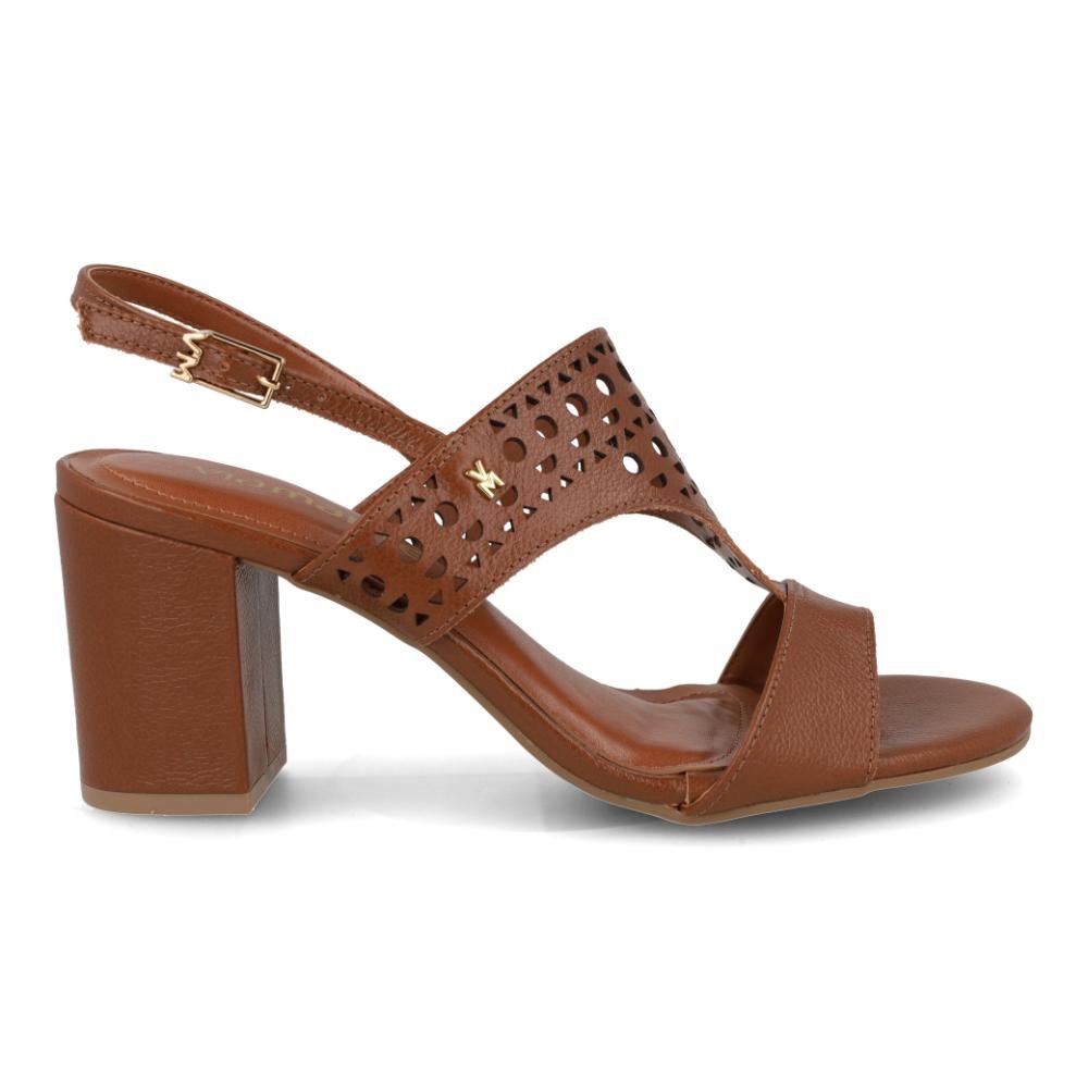 Sandália Feminina Via Marte Salto Bloco Couro Laser Cut Marrom 3