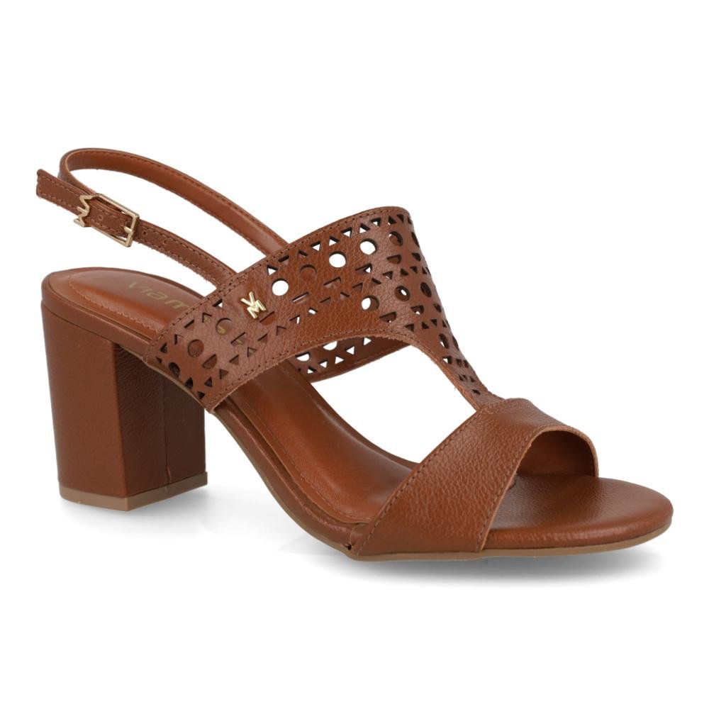 Sandália Feminina Via Marte Salto Bloco Couro Laser Cut Marrom 4