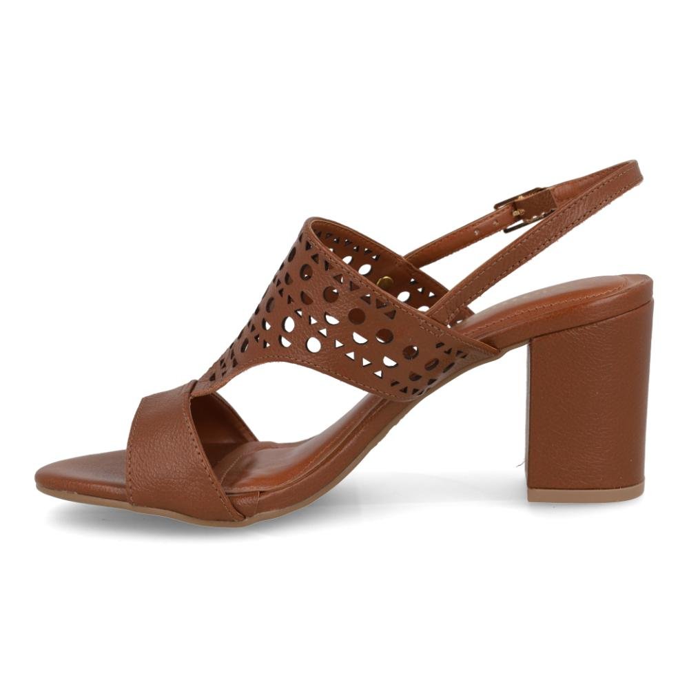 Sandália Feminina Via Marte Salto Bloco Couro Laser Cut Marrom 6