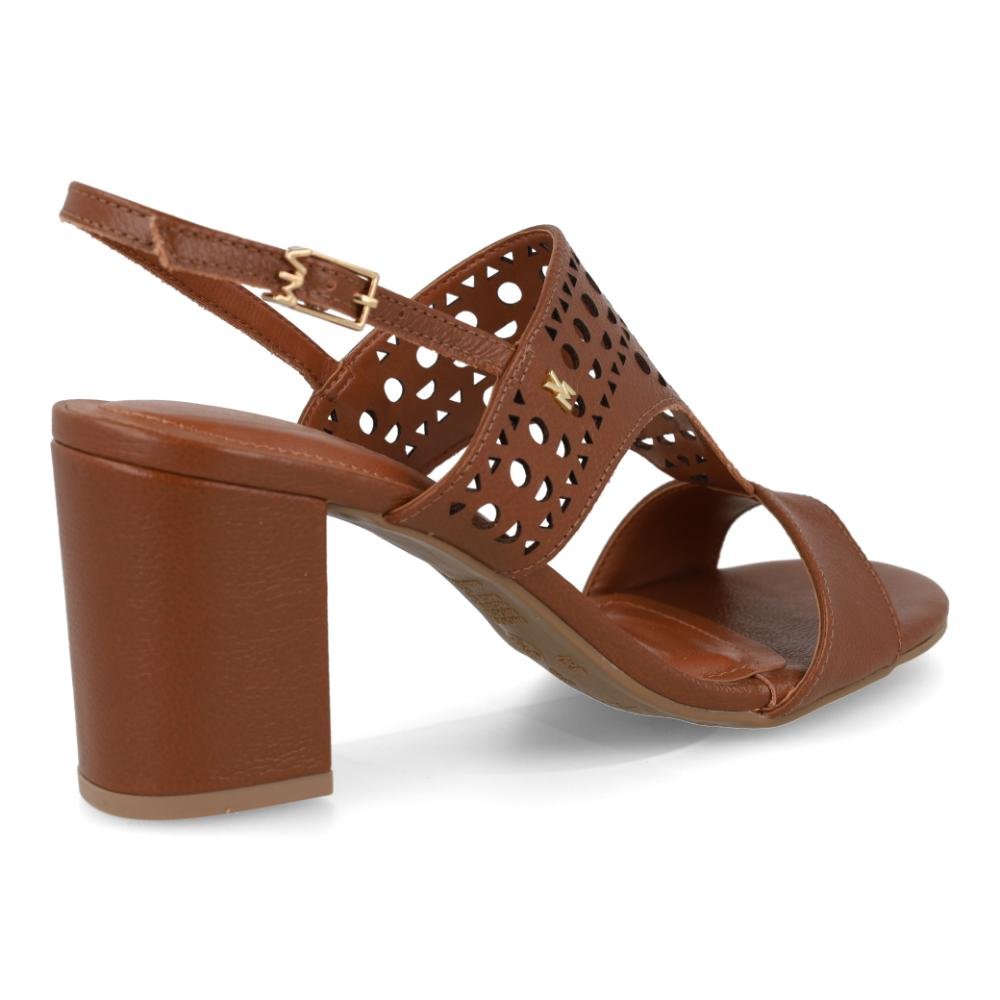 Sandália Feminina Via Marte Salto Bloco Couro Laser Cut Marrom 8