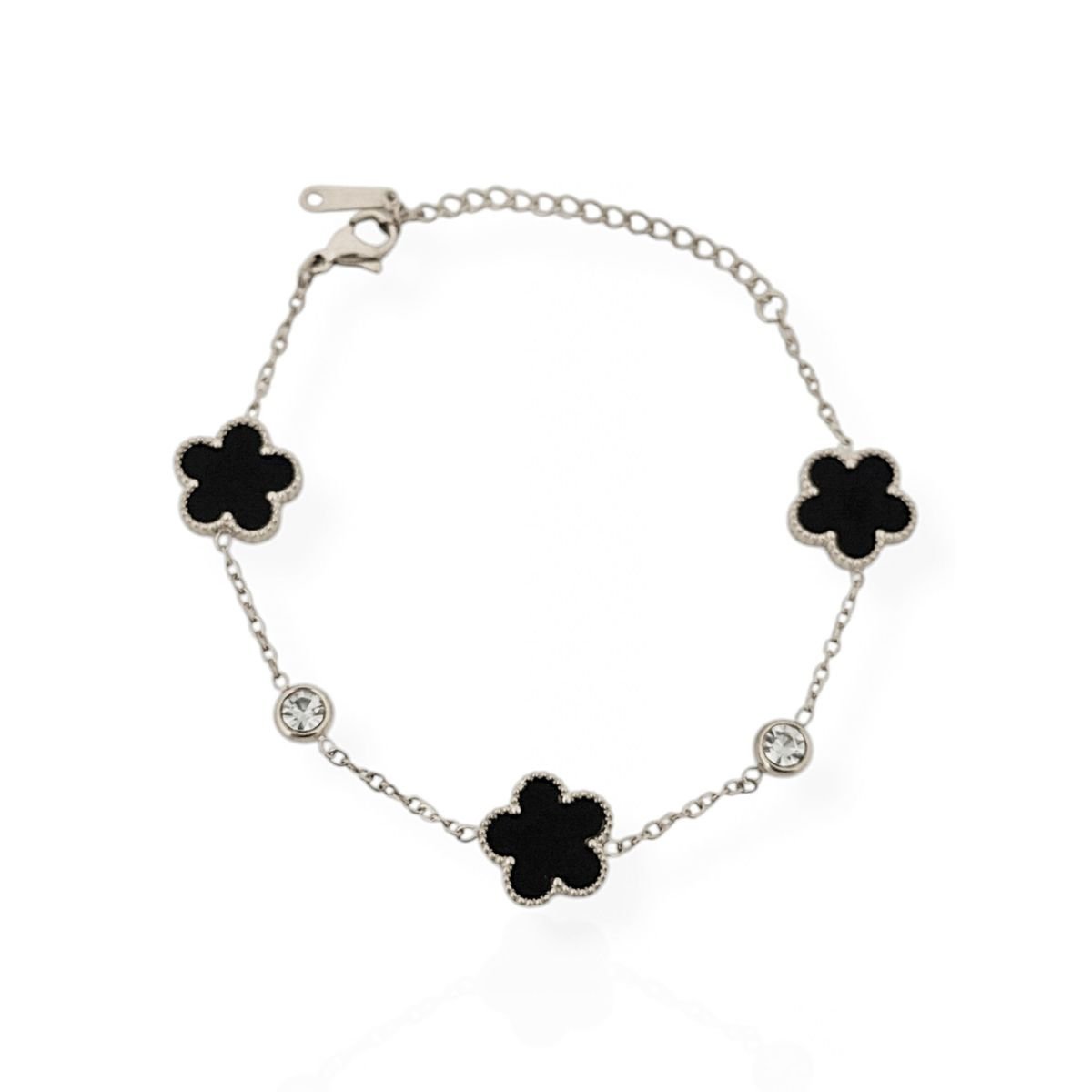 Pulseira Feminina Prata Inspiração Vg. Com Ponto de Luz - Preto