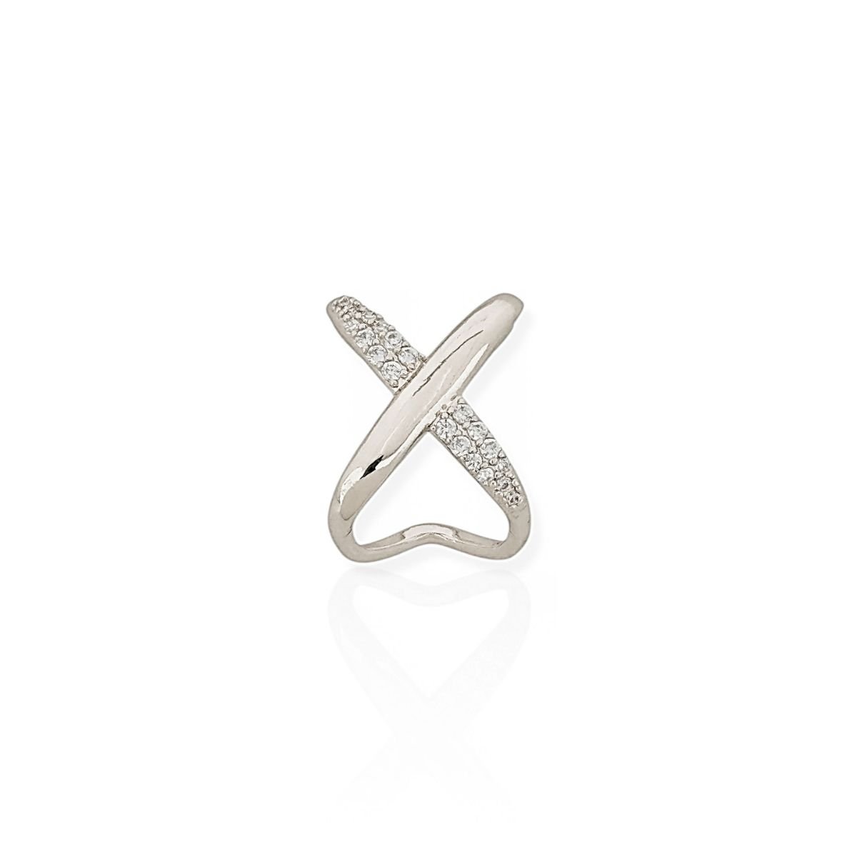 Piercing Folheado Prata Design X Liso e Com Micro Zirconia