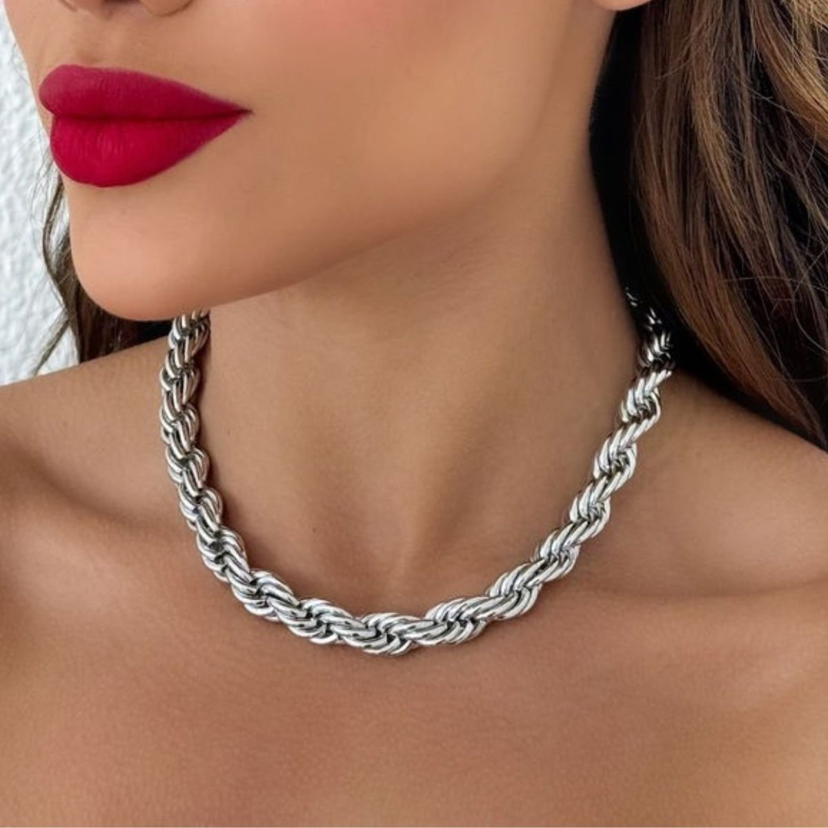 Colar Feminino Folheado Cordão Baiano Prata Prata 2