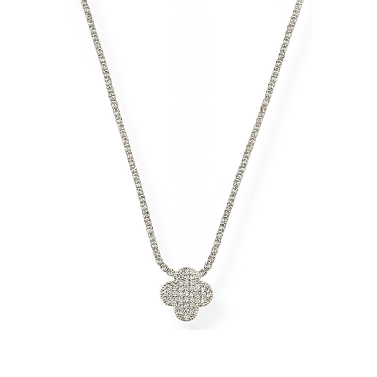 Colar Feminino Folheado Prata Cordão Cravejado Com inspiração Vg - Prata