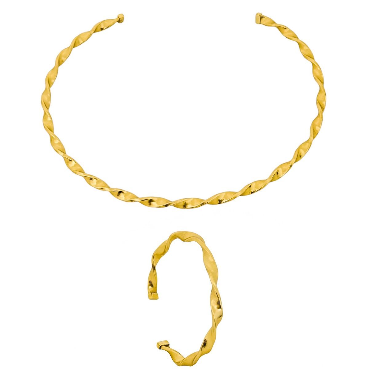 Conjunto Choker Aro e Bracelete Folheado a Ouro 18k Design Curvado Dourado