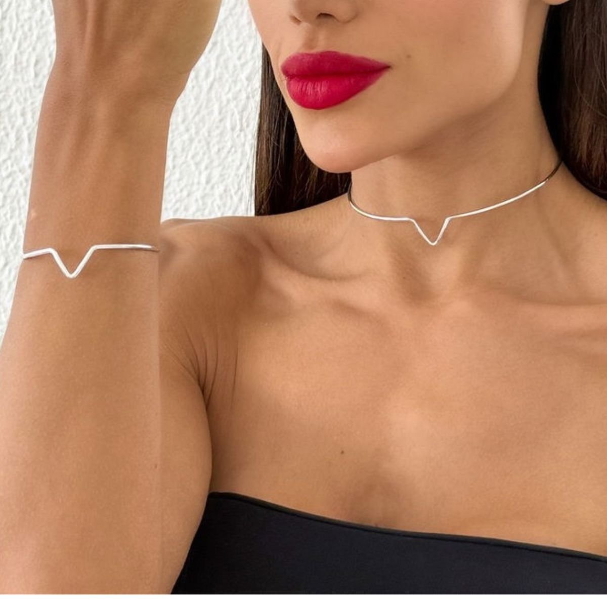 Conjunto Choker e Bracelete Folheado a Prata Aro em 