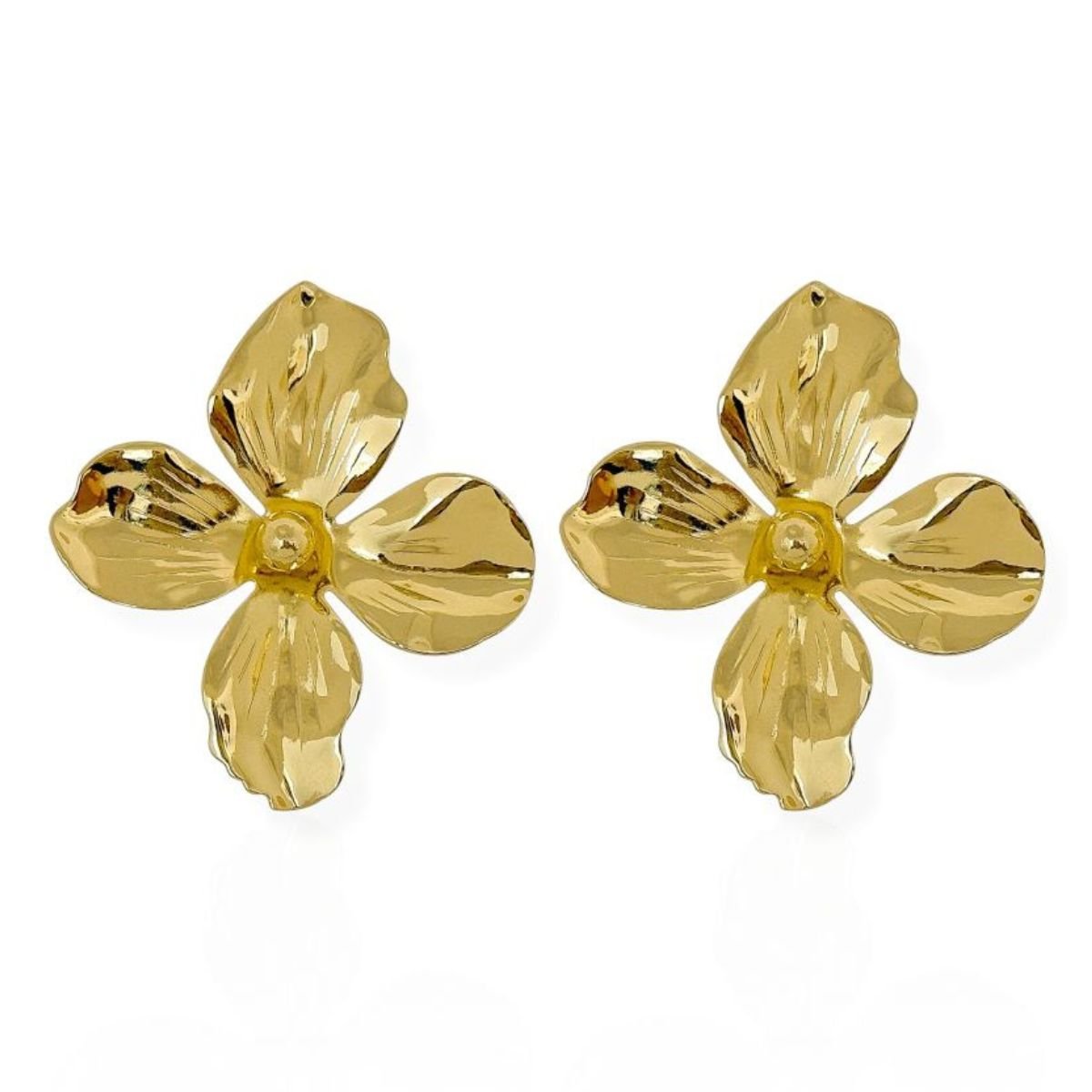 Brinco Feminino Folheado a Ouro 18k Design Flor Texturizada Dourado