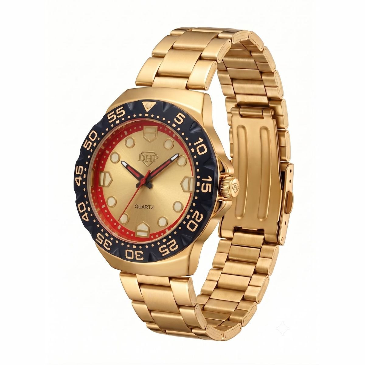 Relógio Masculino DHP Aço Inox A Prova D'água Catraca Dourado