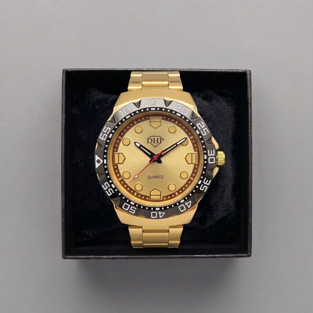 Relógio Masculino DHP Aço Inox A Prova D'água Catraca Dourado Dourado 4