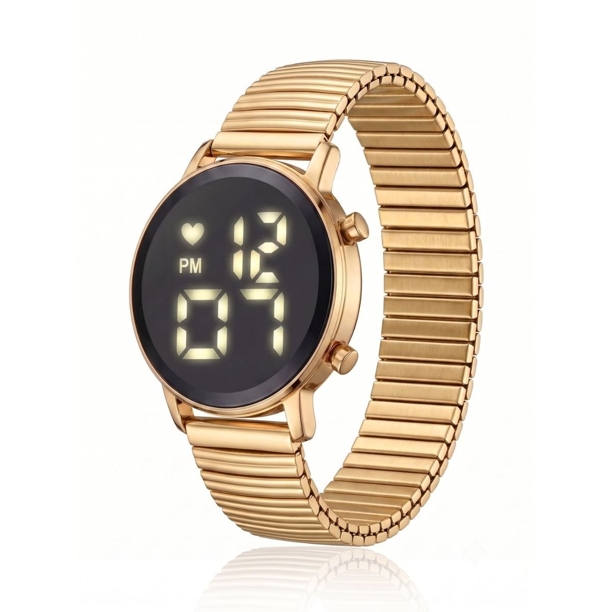 Relógio Feminino DHP Digital Led Dourado Pulseira Aço Inoxidável Fundo Preto à Prova d`água Dourado 2