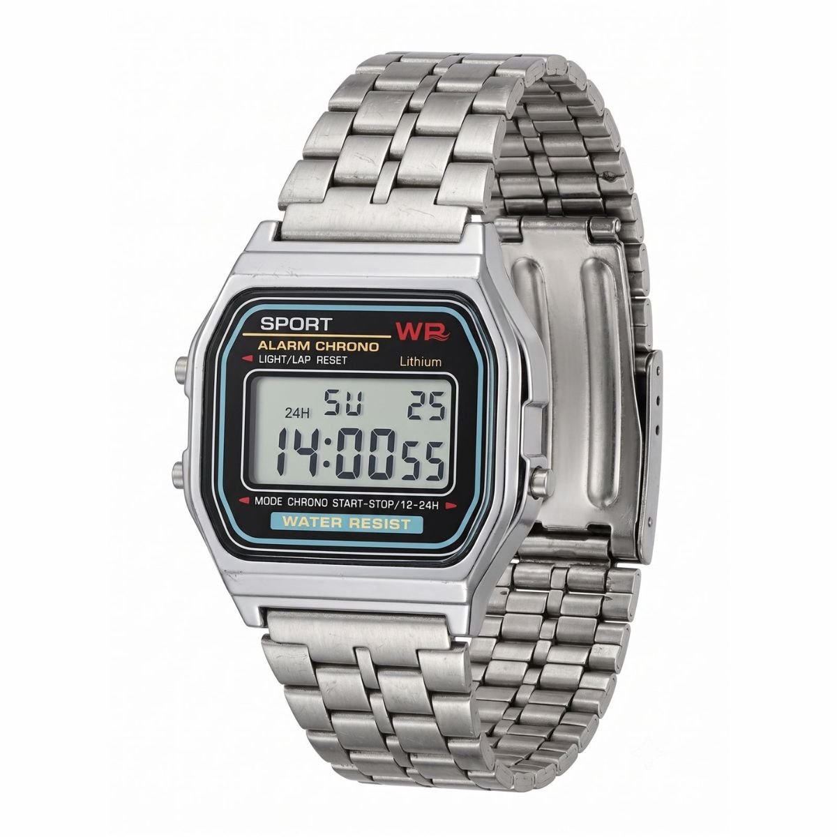 Relógio WR Retrô Digital Aço Inoxidável Vintage Unisex Prata