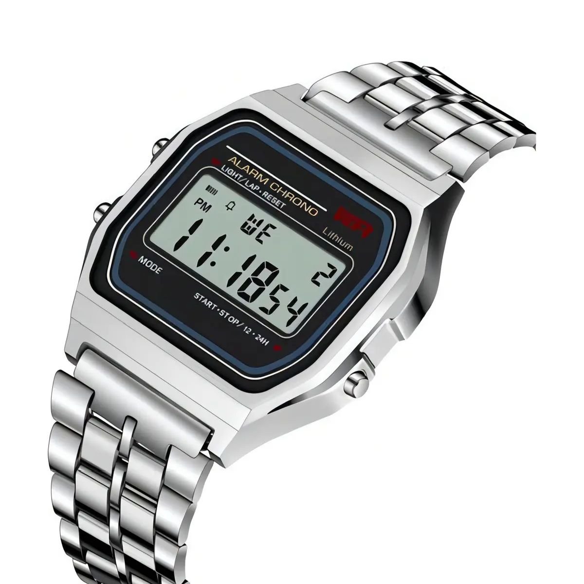 Relógio WR Retrô Digital Aço Inoxidável Vintage Unisex Prata Prata 2