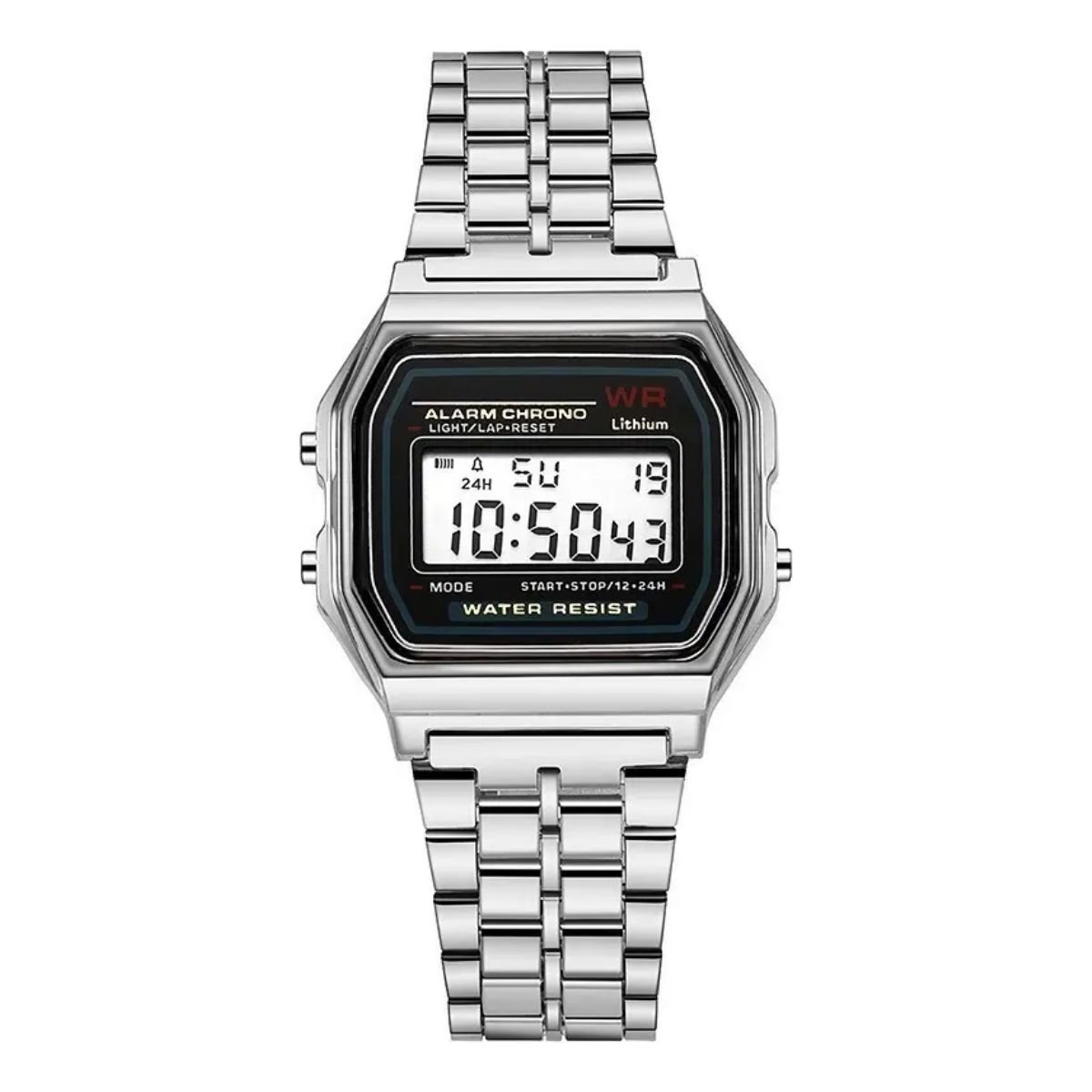 Relógio WR Retrô Digital Aço Inoxidável Vintage Unisex Prata Prata 3