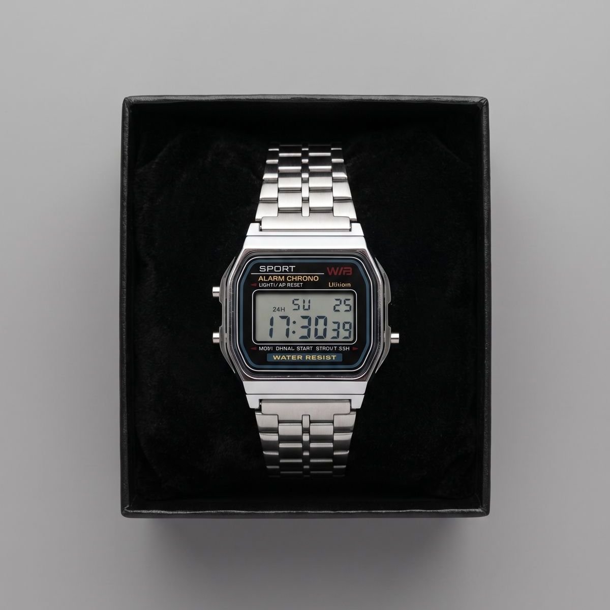 Relógio WR Retrô Digital Aço Inoxidável Vintage Unisex Prata Prata 6