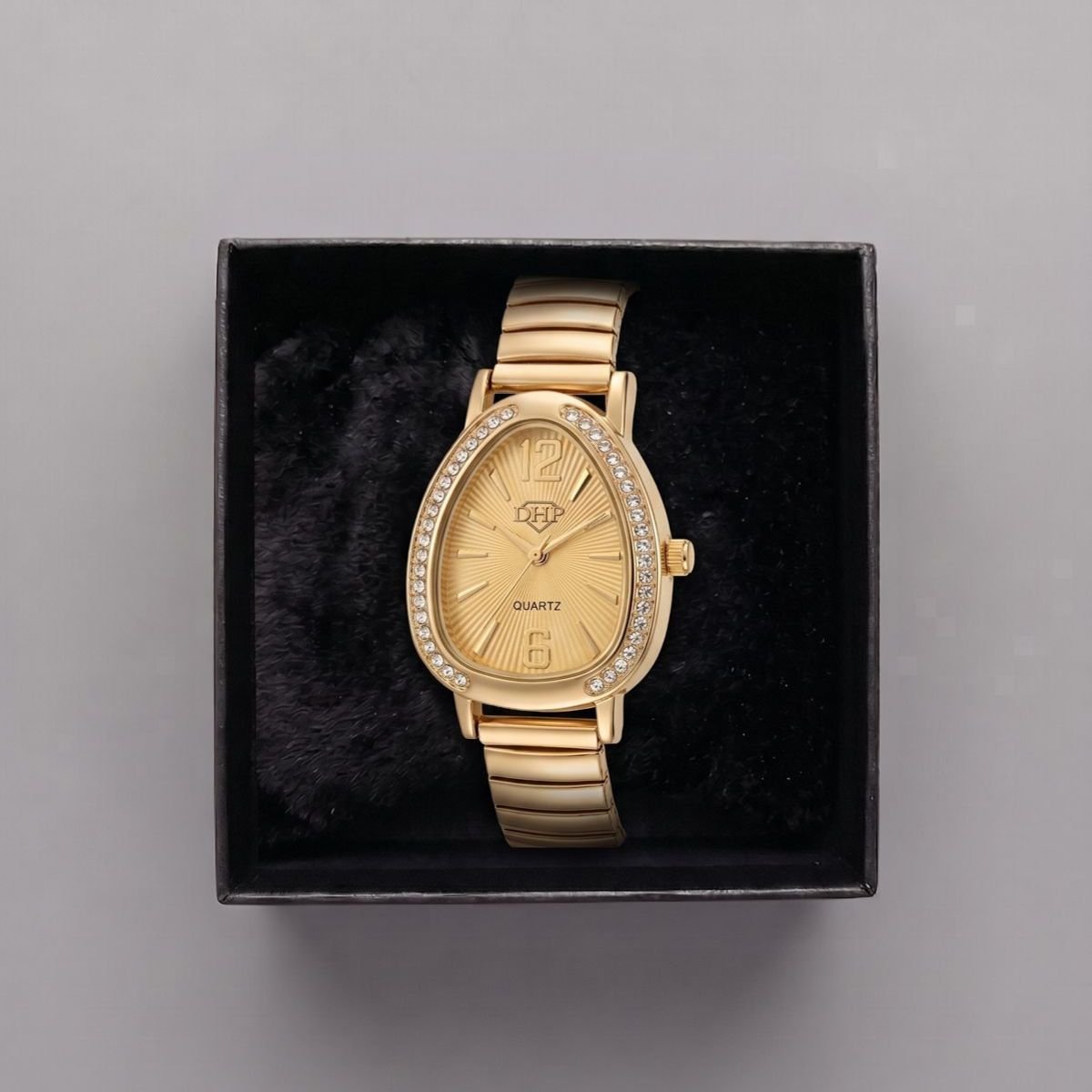Relógio Feminino Luxo Gota Com Strass Correa Metal + Caixa Dourado Dourado 4