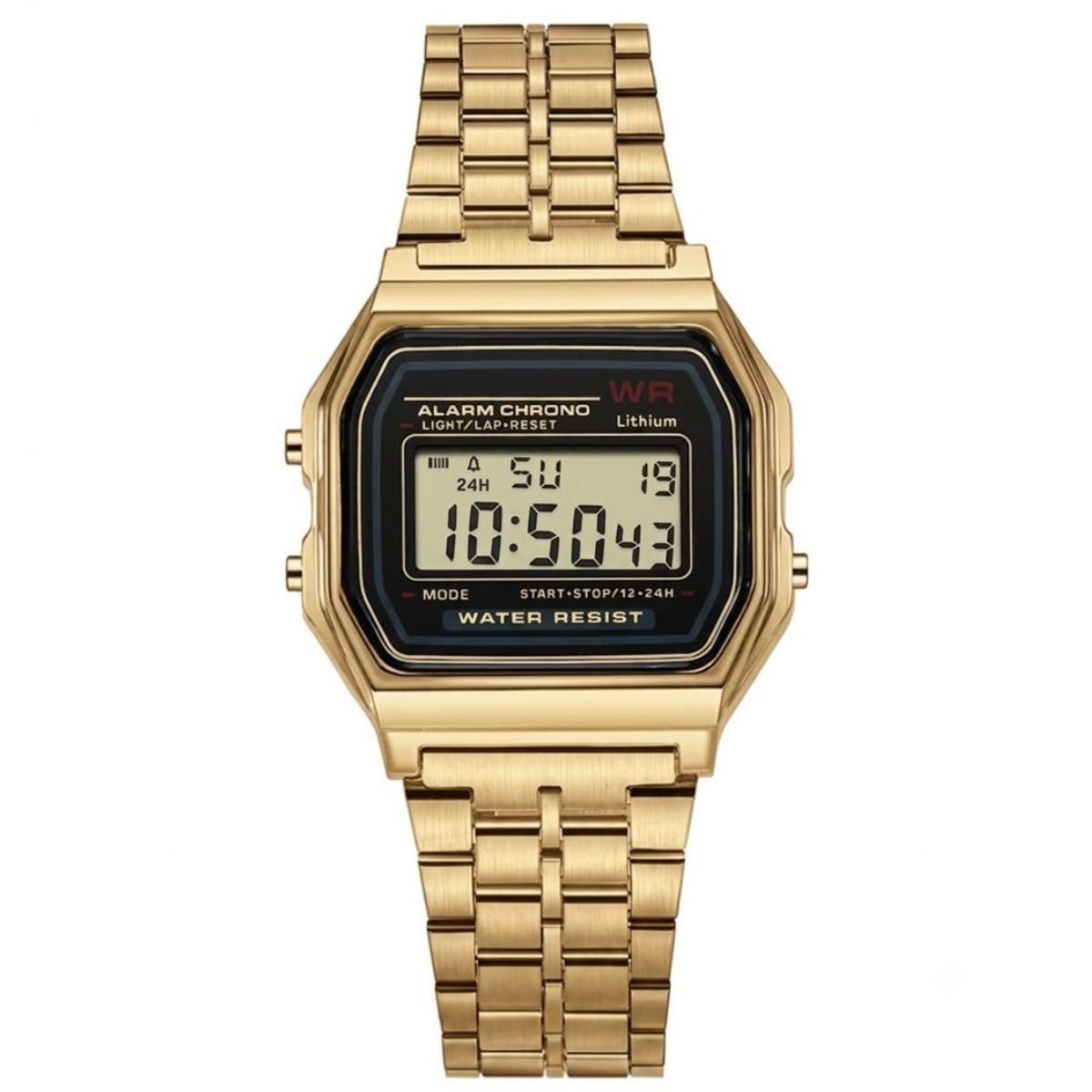 Relógio WR Retrô Digital Aço Inoxidável Vintage Unisex Dourado/Preto Dourado 2