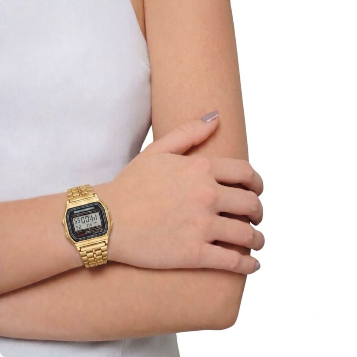 Relógio WR Retrô Digital Aço Inoxidável Vintage Unisex Dourado/Preto Dourado 3