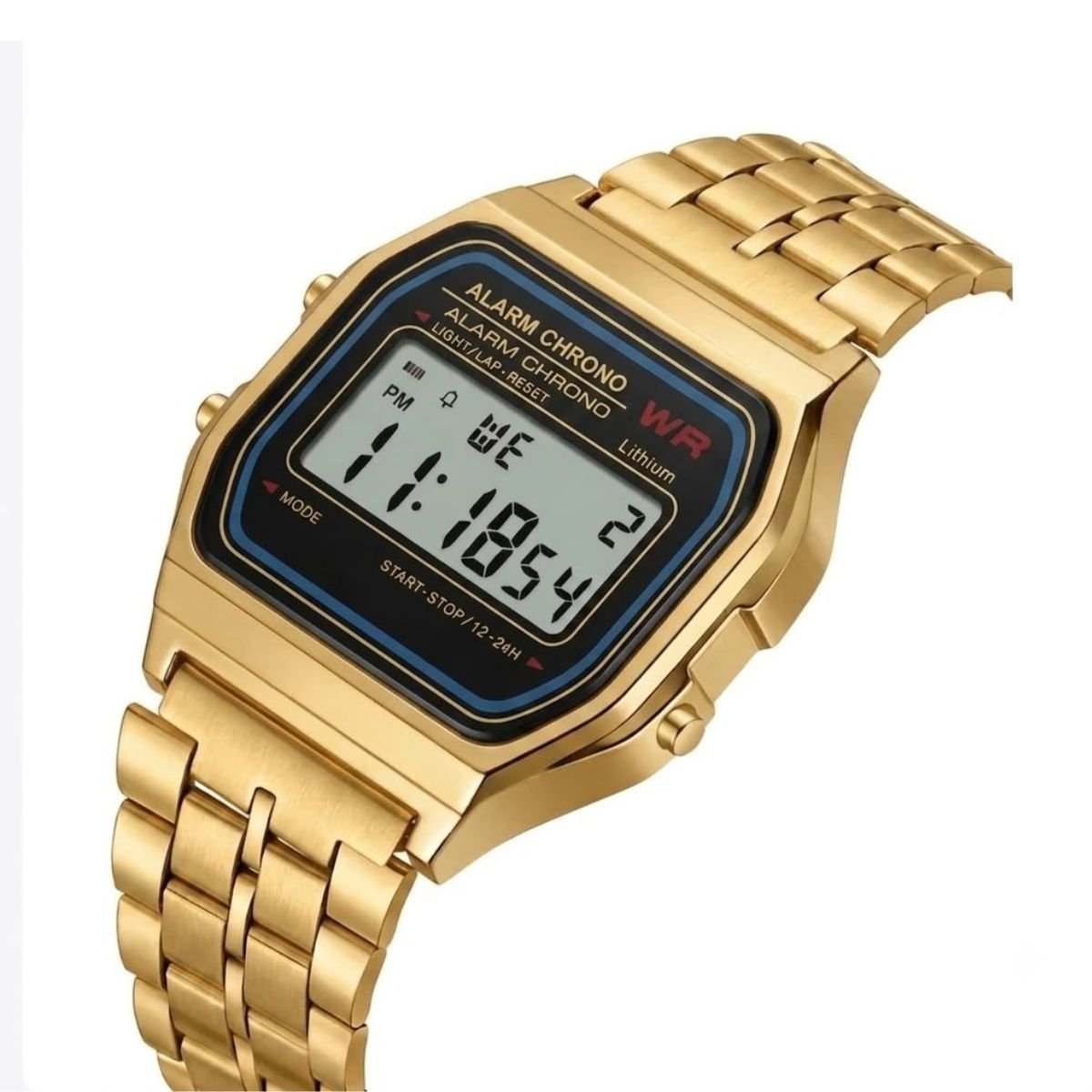 Relógio WR Retrô Digital Aço Inoxidável Vintage Unisex Dourado/Preto Dourado 4