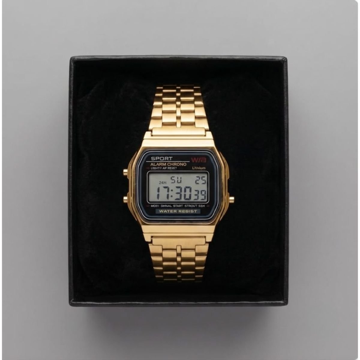 Relógio WR Retrô Digital Aço Inoxidável Vintage Unisex Dourado/Preto Dourado 6