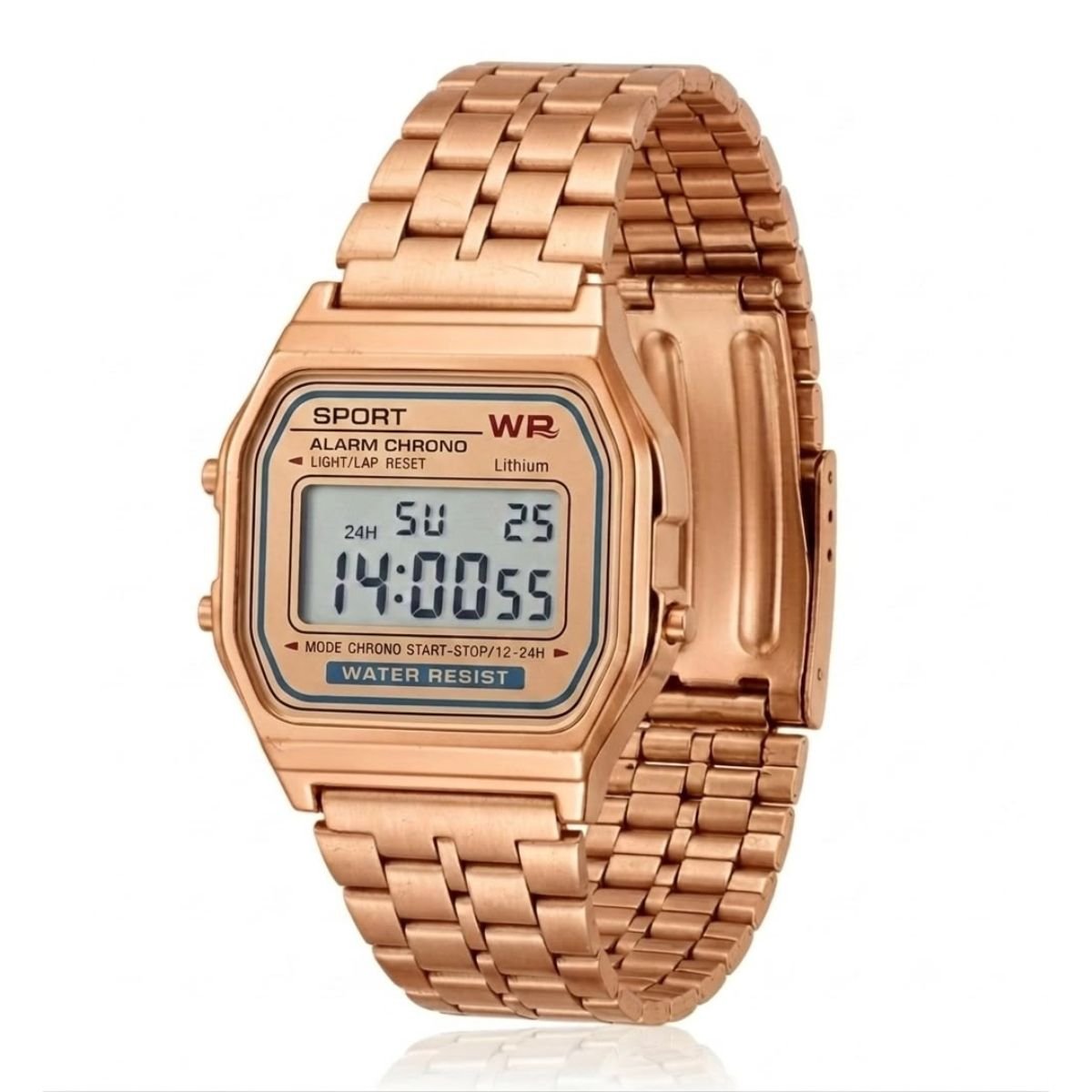 Relógio WR Retrô Digital Aço Inoxidável Vintage Unisex Rose