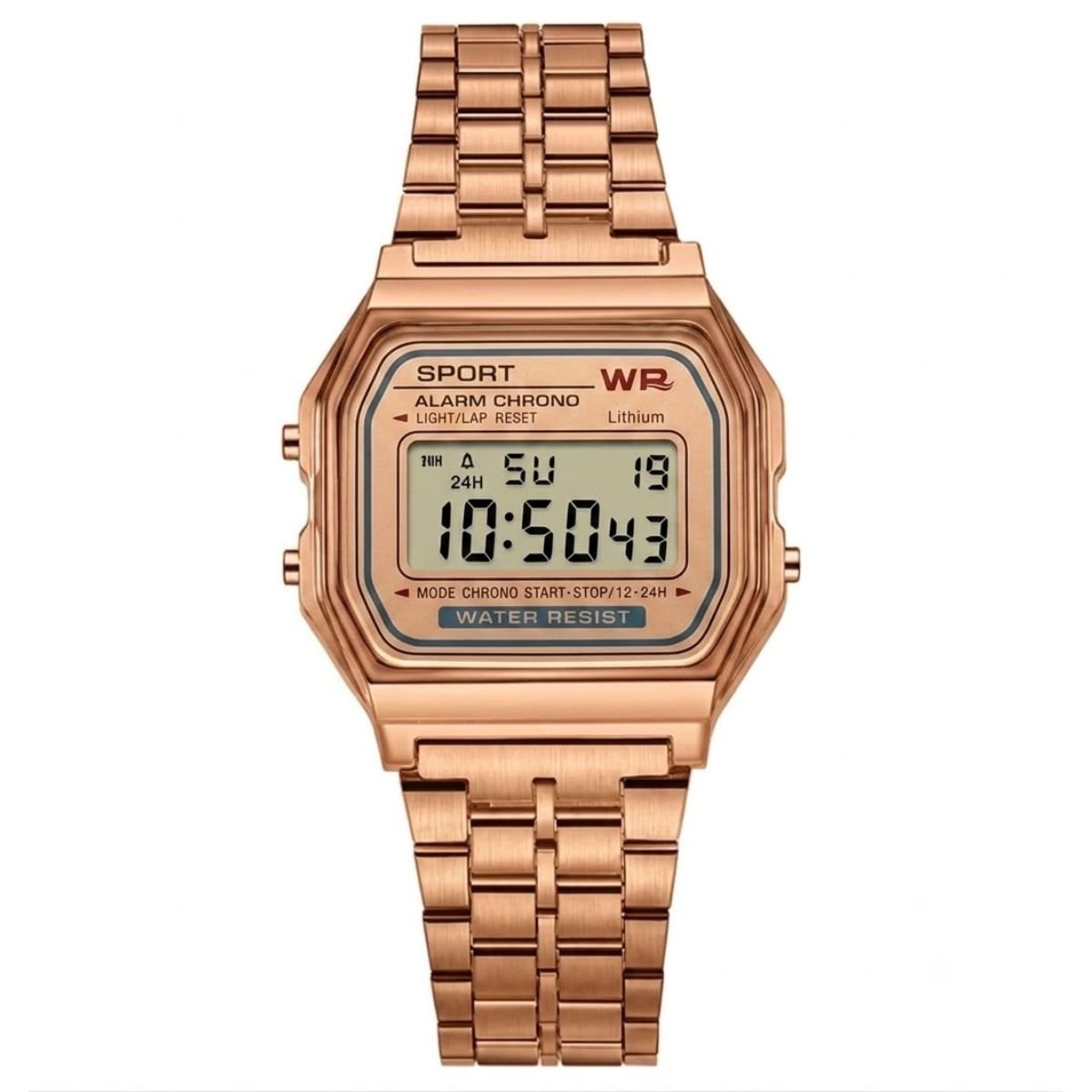 Relógio WR Retrô Digital Aço Inoxidável Vintage Unisex Rose Rosa 2