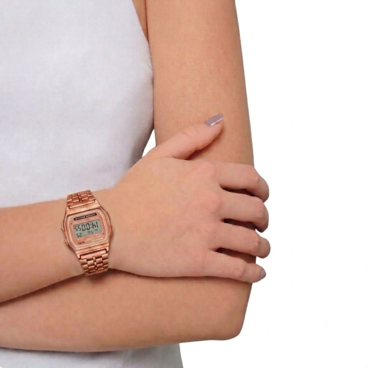 Relógio WR Retrô Digital Aço Inoxidável Vintage Unisex Rose Rosa 3