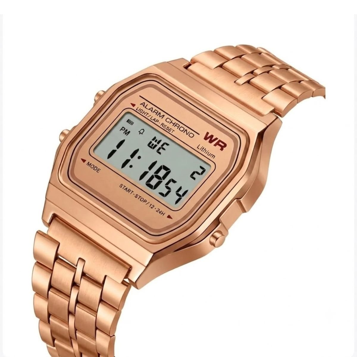 Relógio WR Retrô Digital Aço Inoxidável Vintage Unisex Rose Rosa 4