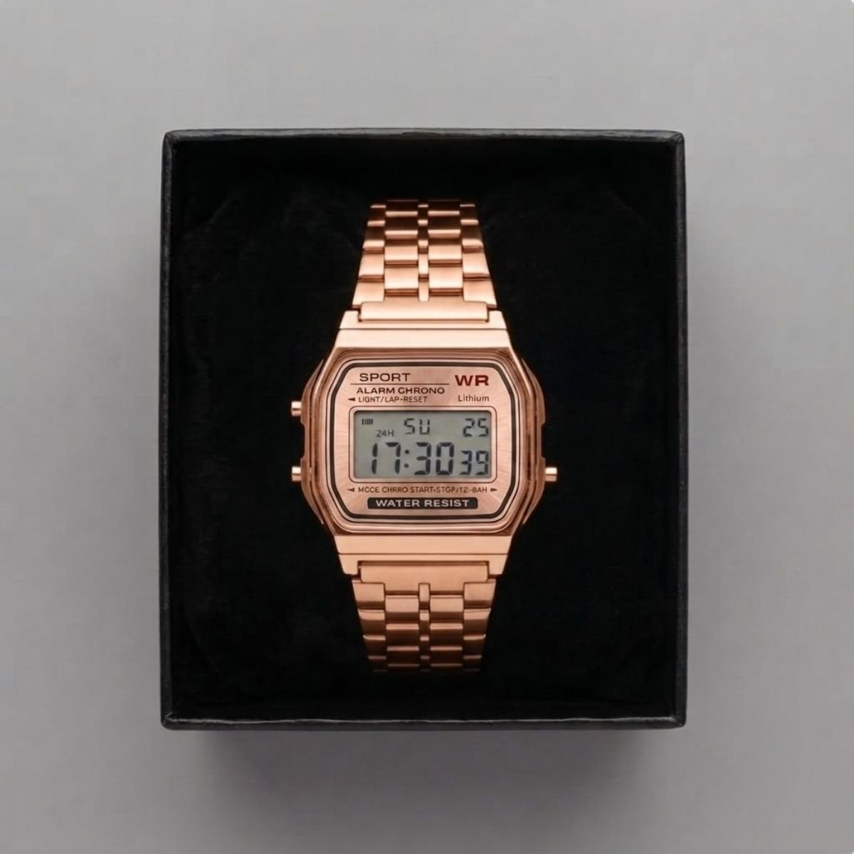 Relógio WR Retrô Digital Aço Inoxidável Vintage Unisex Rose Rosa 6