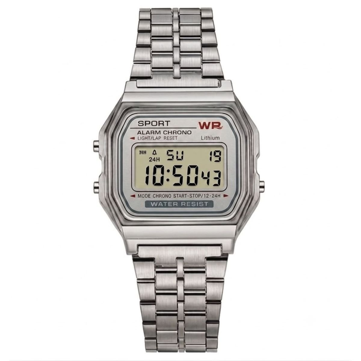 Relógio WR Retrô Digital Aço Inoxidável Vintage Unisex Prata/Prata Prata 2