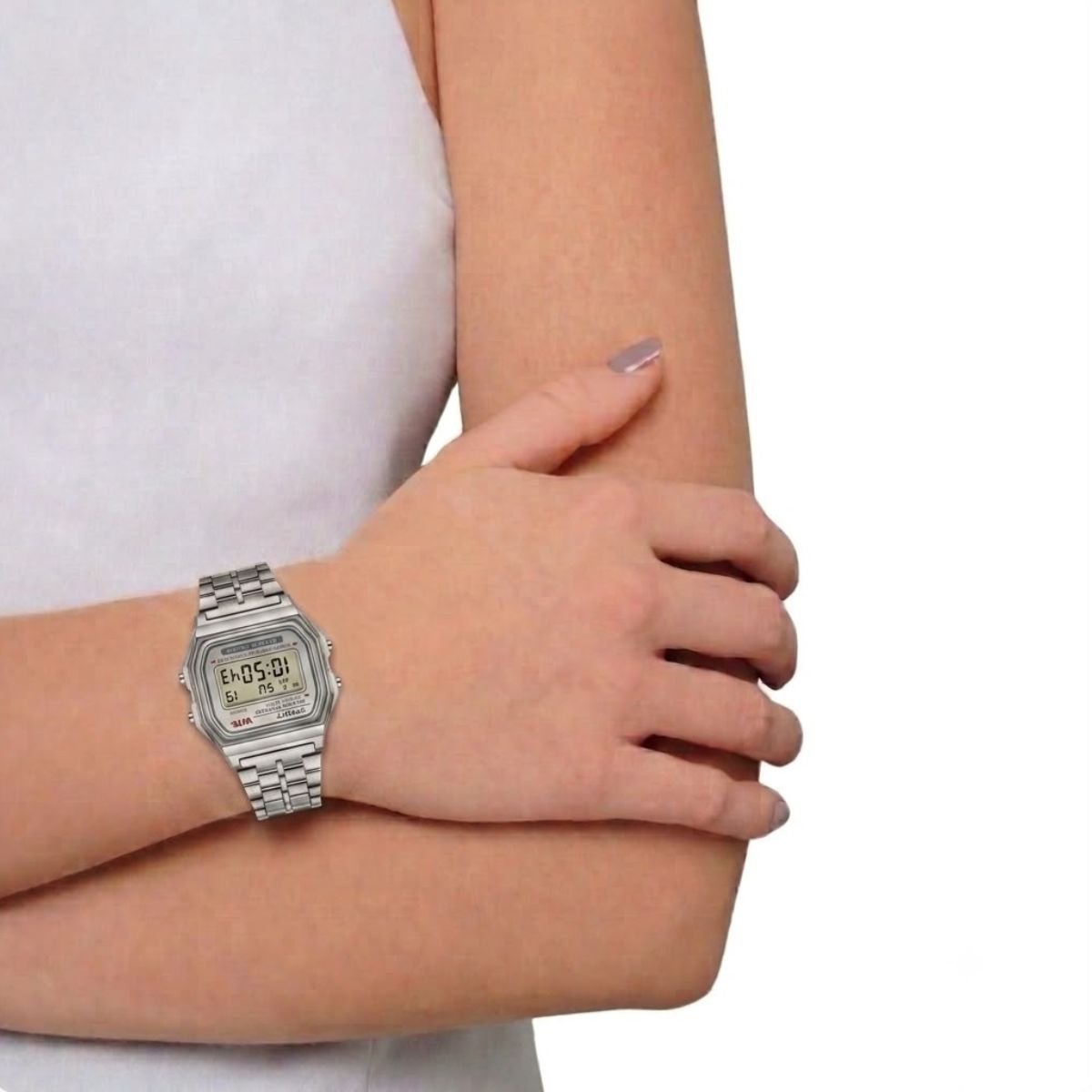 Relógio WR Retrô Digital Aço Inoxidável Vintage Unisex Prata/Prata Prata 3
