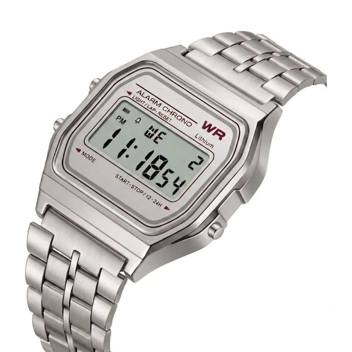 Relógio WR Retrô Digital Aço Inoxidável Vintage Unisex Prata/Prata Prata 4