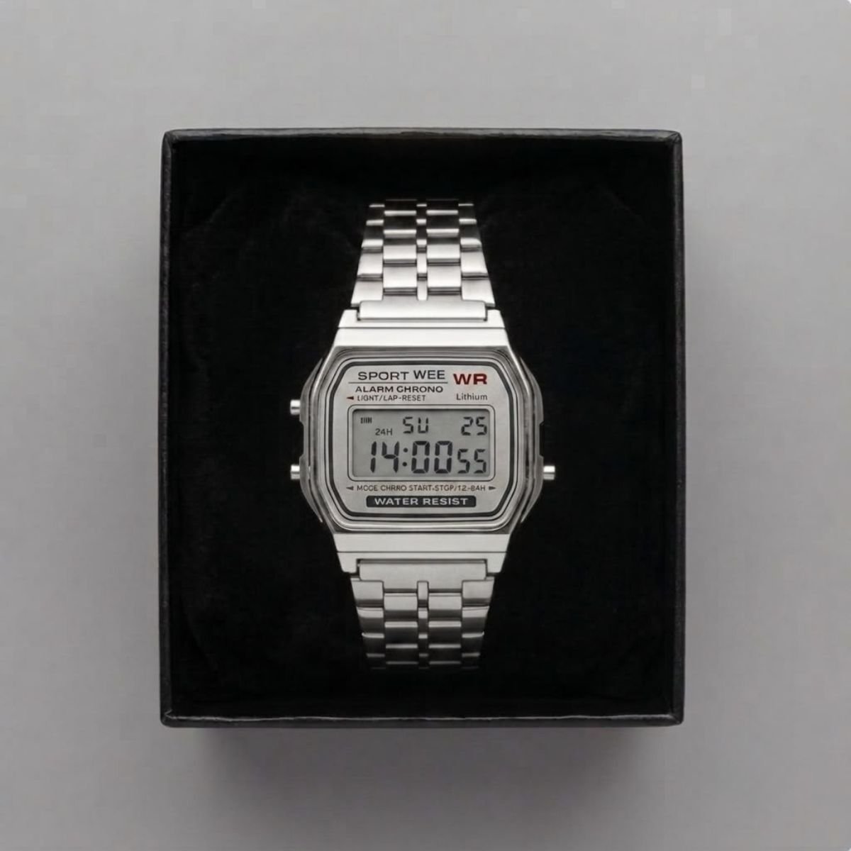 Relógio WR Retrô Digital Aço Inoxidável Vintage Unisex Prata/Prata Prata 5