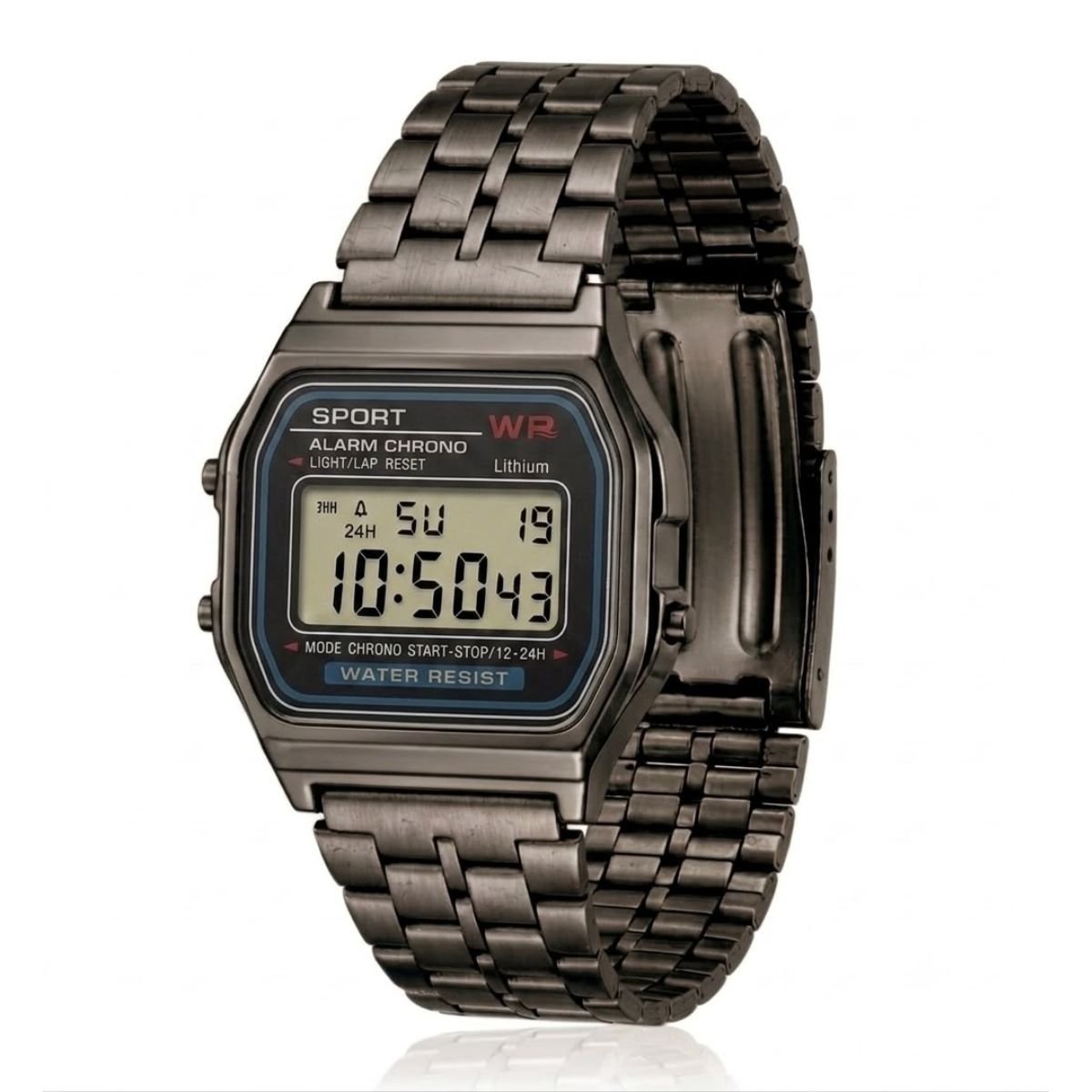 Relógio WR Retrô Digital Aço Inoxidável Vintage Unisex Preto