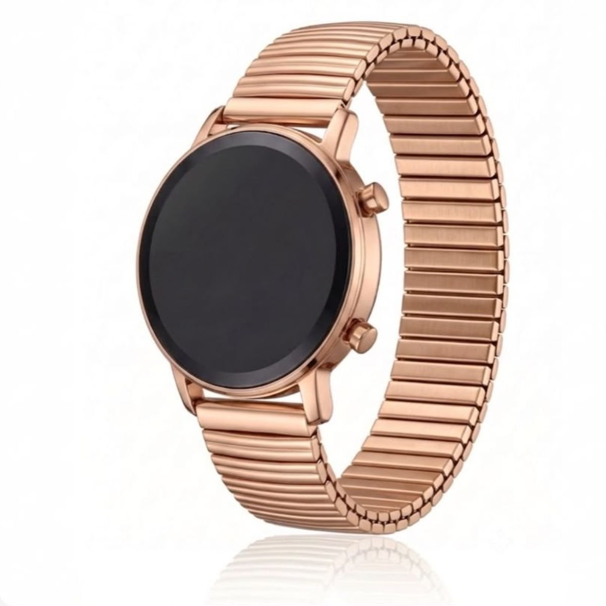 Relógio Feminino DHP Digital Led Rosê Pulseira Aço Inoxidável Fundo Preto à Prova d`água