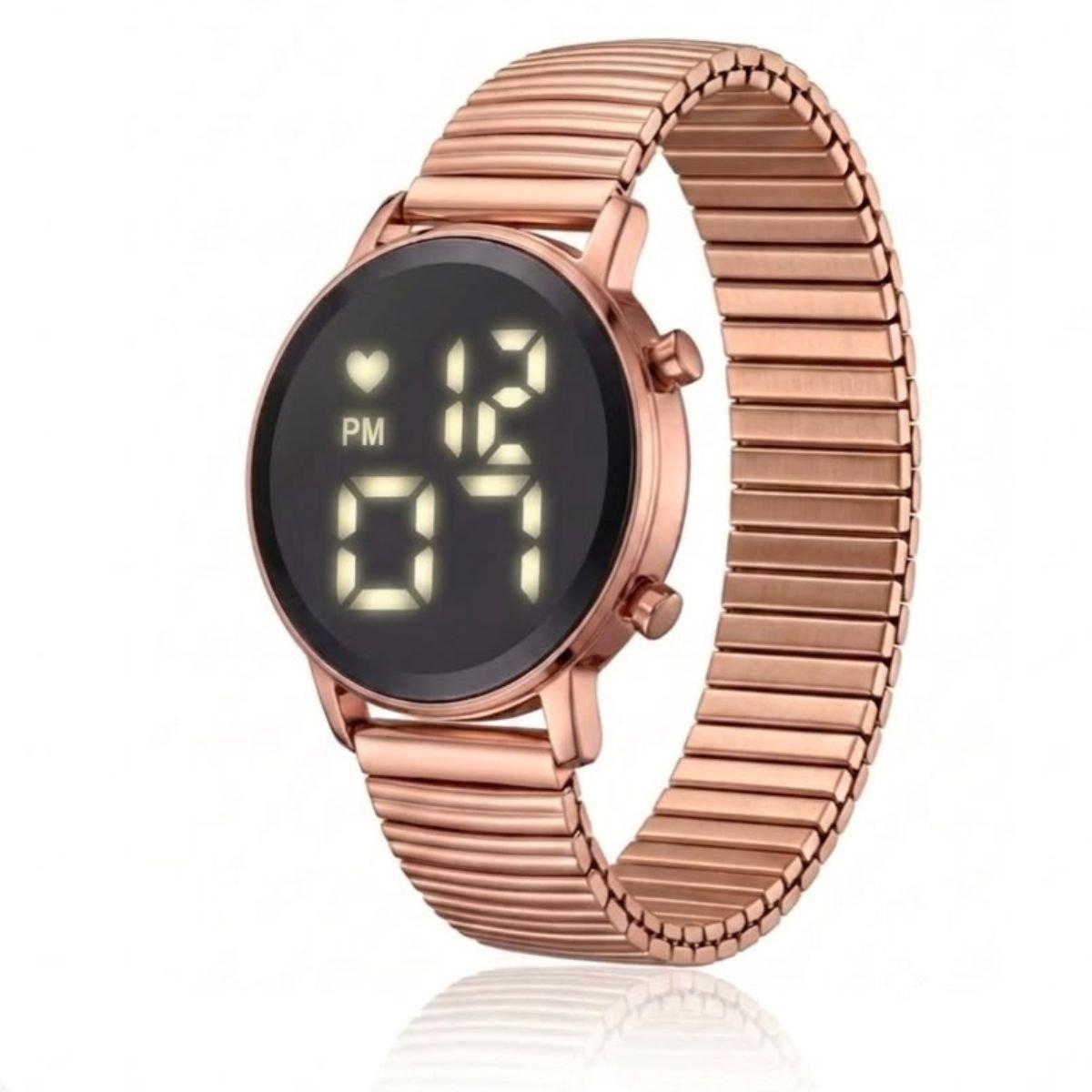 Relógio Feminino DHP Digital Led Rosê Pulseira Aço Inoxidável Fundo Preto à Prova d`água Rosa 2