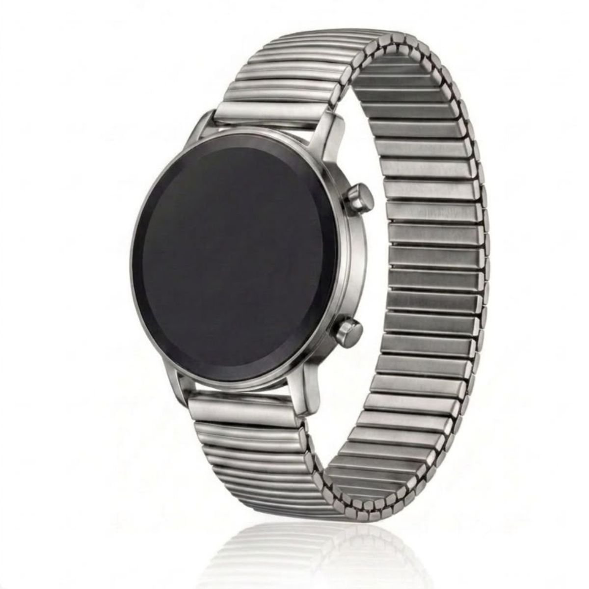 Relógio Feminino DHP Digital Led Prata Pulseira Aço Inoxidável Fundo Preto à Prova d`água