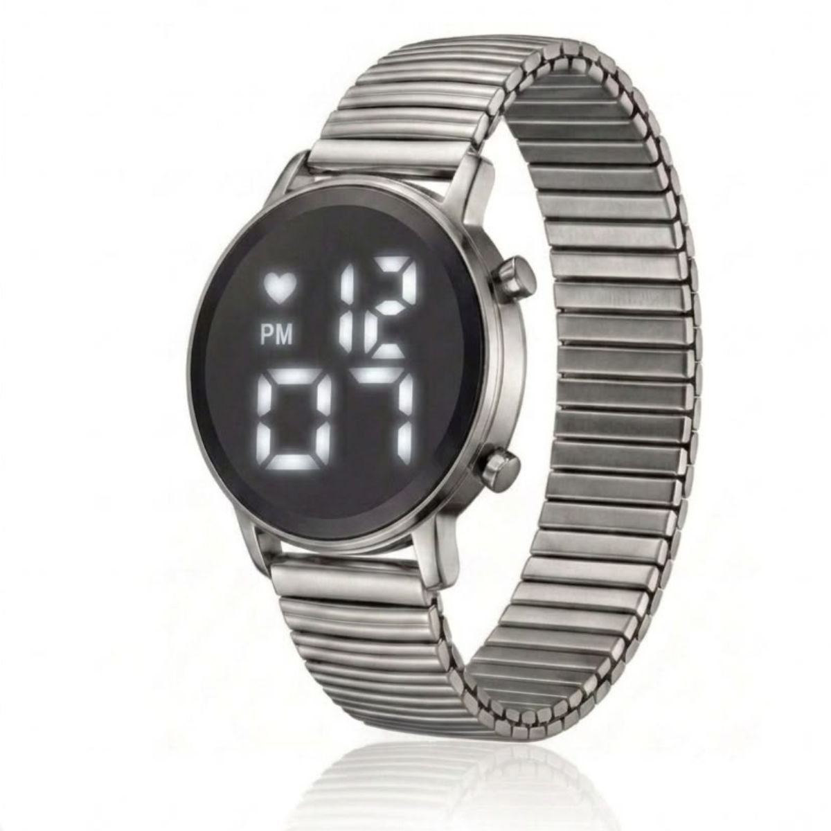 Relógio Feminino DHP Digital Led Prata Pulseira Aço Inoxidável Fundo Preto à Prova d`água Prata 2