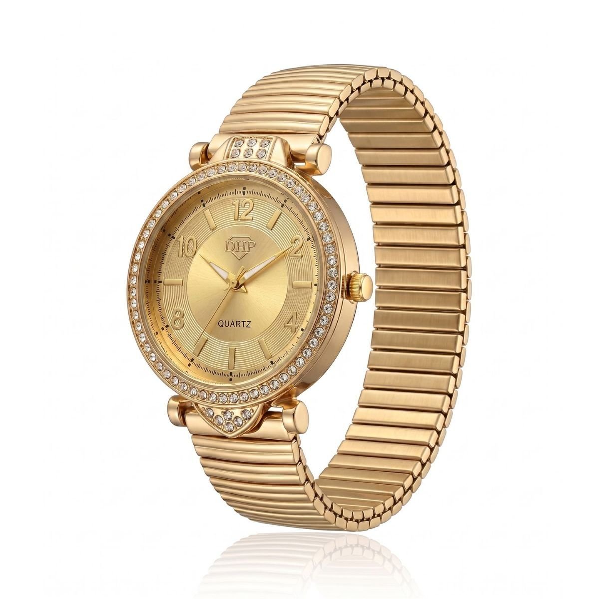 Relógio Feminino Com Strass Cravejado Dourado + Caixa