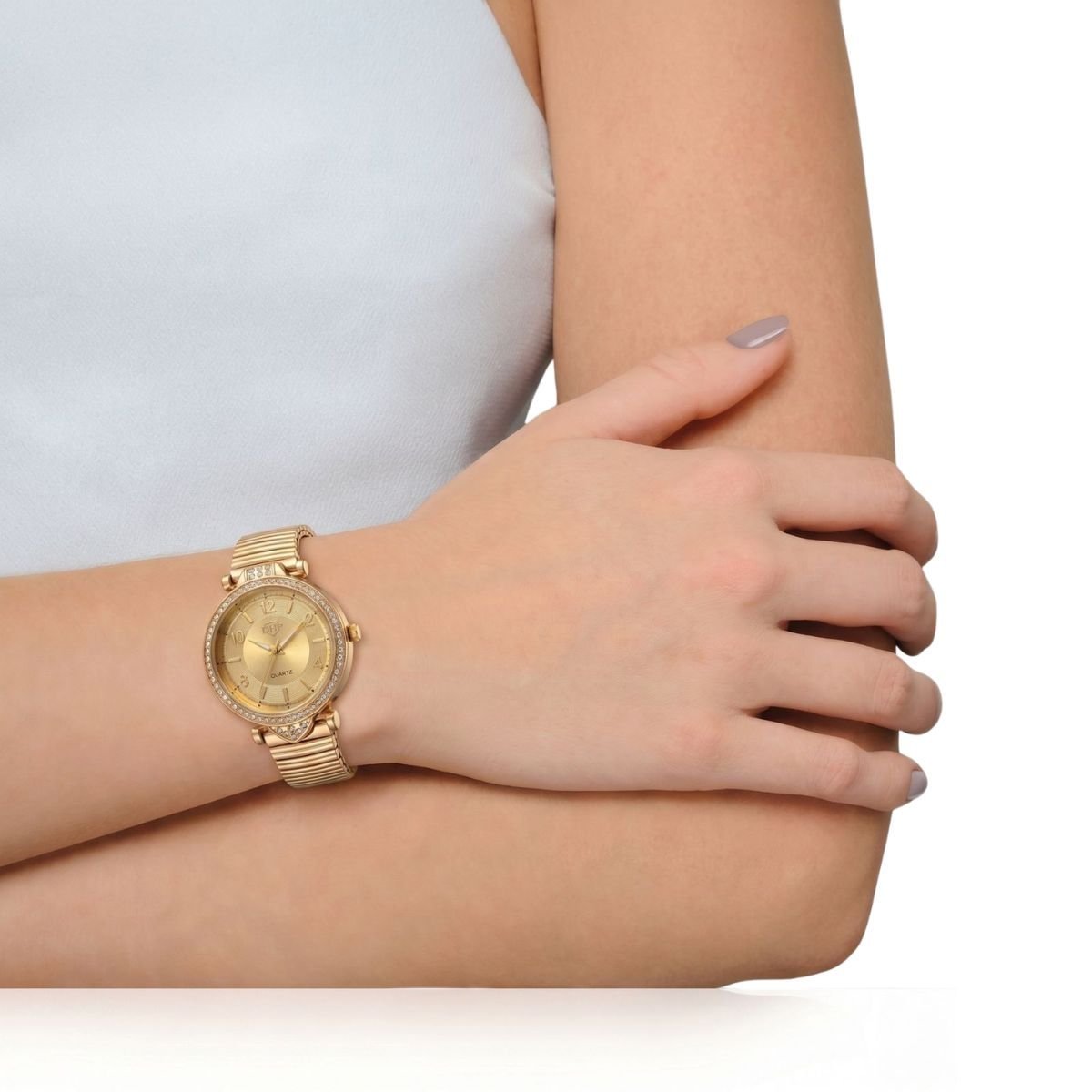 Relógio Feminino Com Strass Cravejado Dourado + Caixa Dourado 2